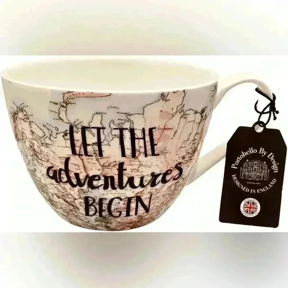 Portobello by Design "Let the Adventure Begin" Oversize CoffeeMug with World Map - Picture 1 of 7